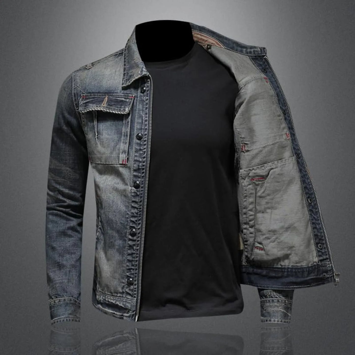 Veste en jean vintage avec fermeture éclair, coupe slim, style hip-hop classique, style universitaire, veste d'hiver pour homme