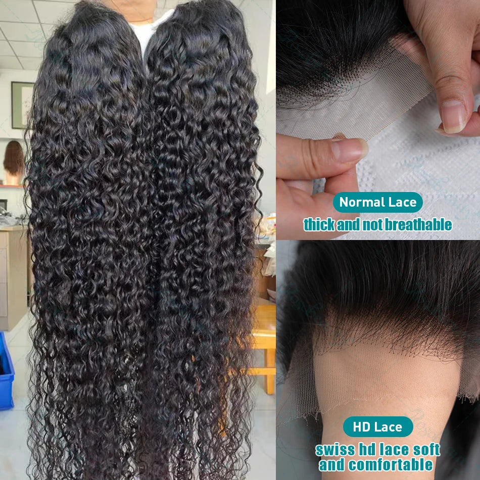 Perruques Rosabeauty 200 % cheveux humains crépus bouclés, 13x6 HD, dentelle frontale transparente, ondulations profondes, fermeture 5x5, pré-épilées, pour femmes