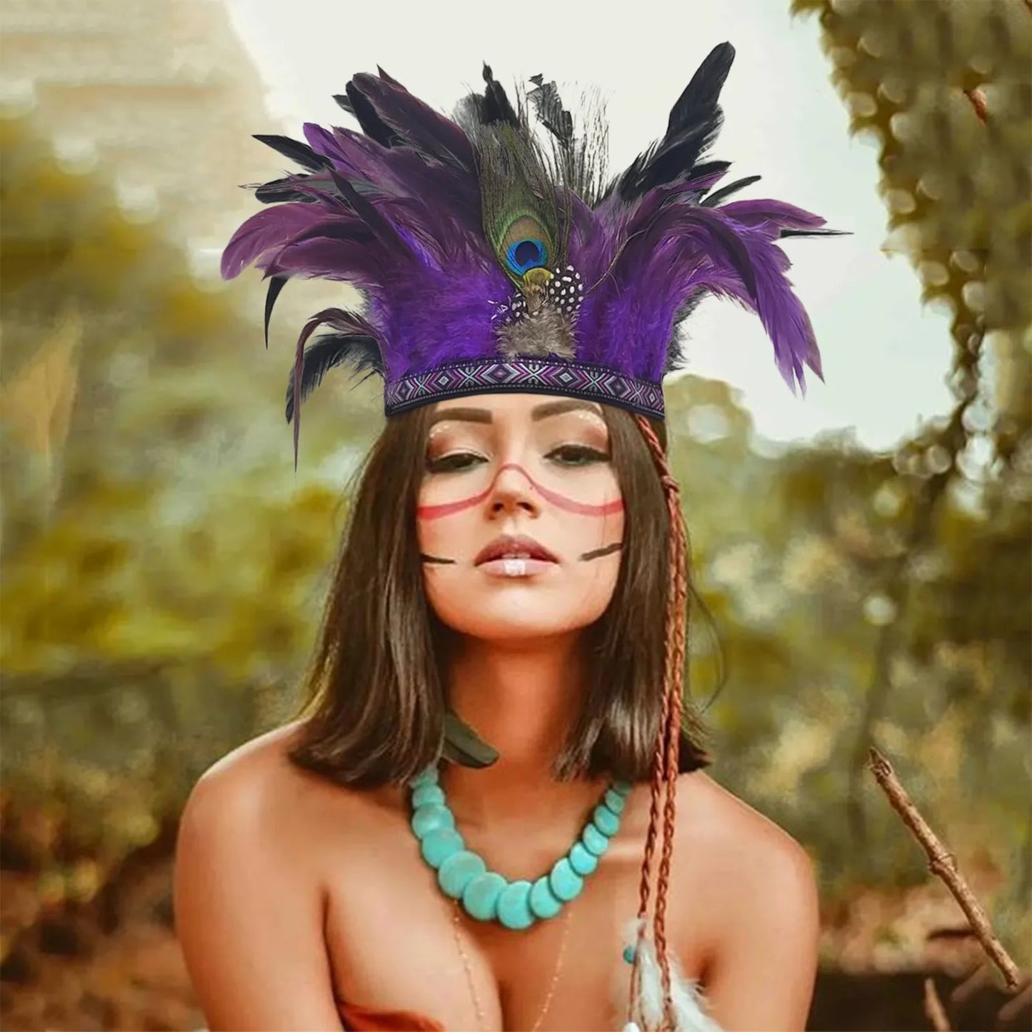 Serre-têtes en plumes pour femmes, couronne de paon, costume indien de carnaval, serre-têtes pour spectacle de danse, carnaval, Halloween