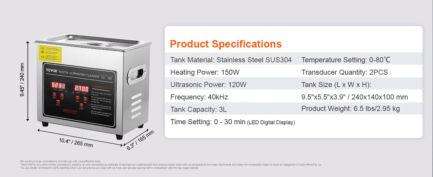 SucceBuy 2L 3L 6L 10L 22L 30L Nettoyeur à ultrasons en acier inoxydable Machine à laver de nettoyage portable Appareil électroménager à ultrasons