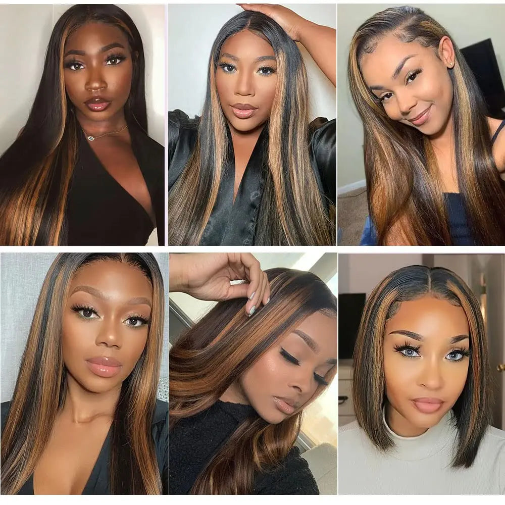 1B 30 Highlight Frontal Wigs Human Hair 30 Inch Ombre Brown Colored 13x4 Bone Straight Lace Front Wig Pre Plucked On Sale