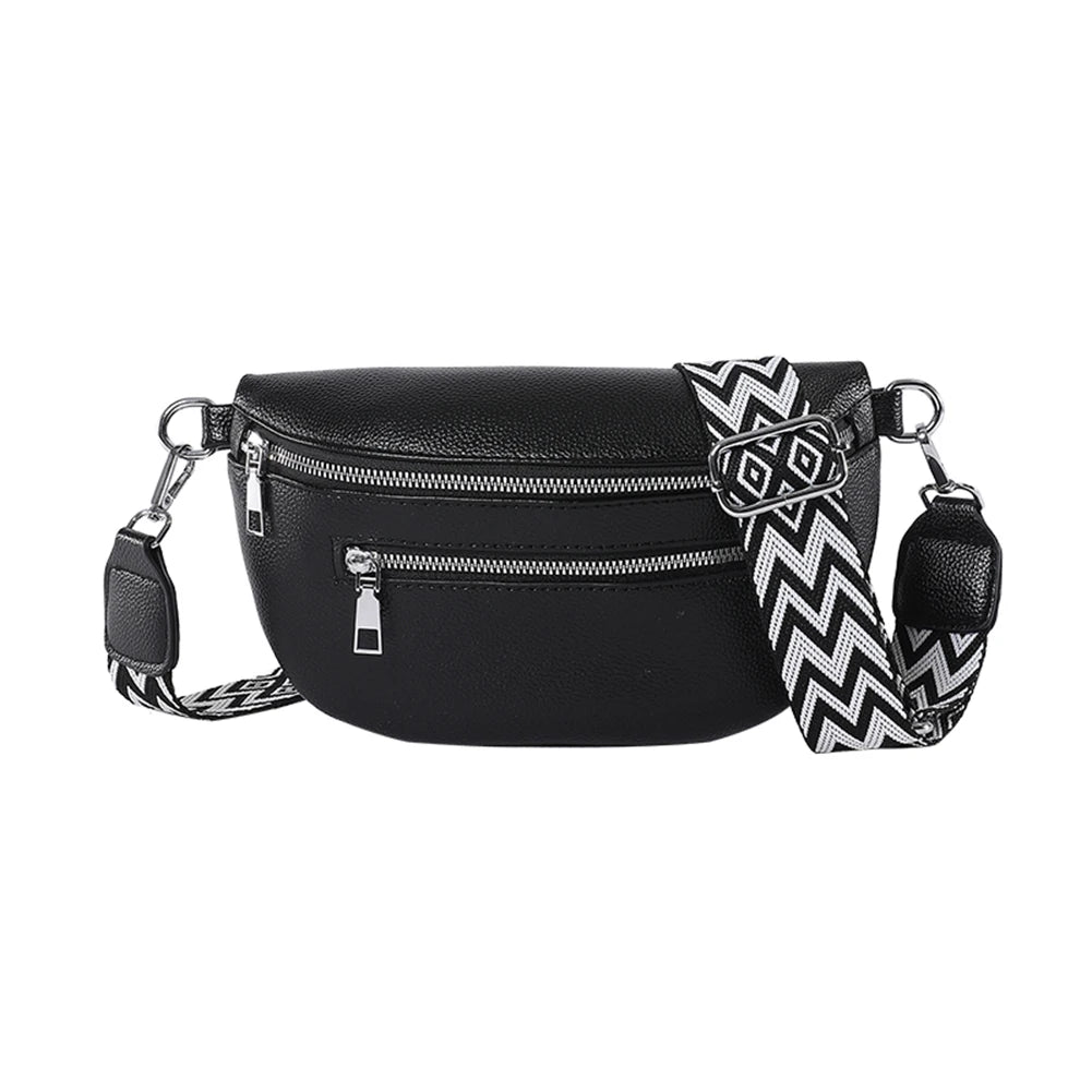 Women Stylish Crossbody Bag with Wide Strap Simple Shoulder Bag Multi-pocket Casual Bum Bag Travel Outdoor Bag