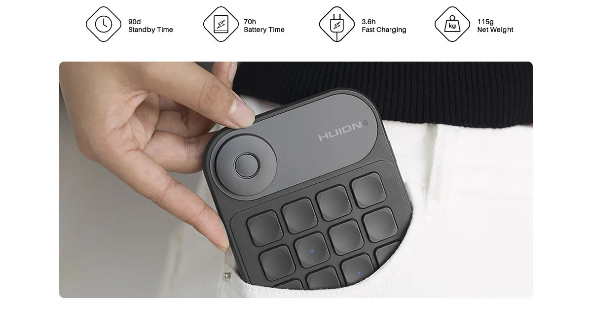 Mini clavier Huion K20 Keydial pour tablette graphique, PC et téléphone, 18 touches + contrôleur de numérotation, version améliorée