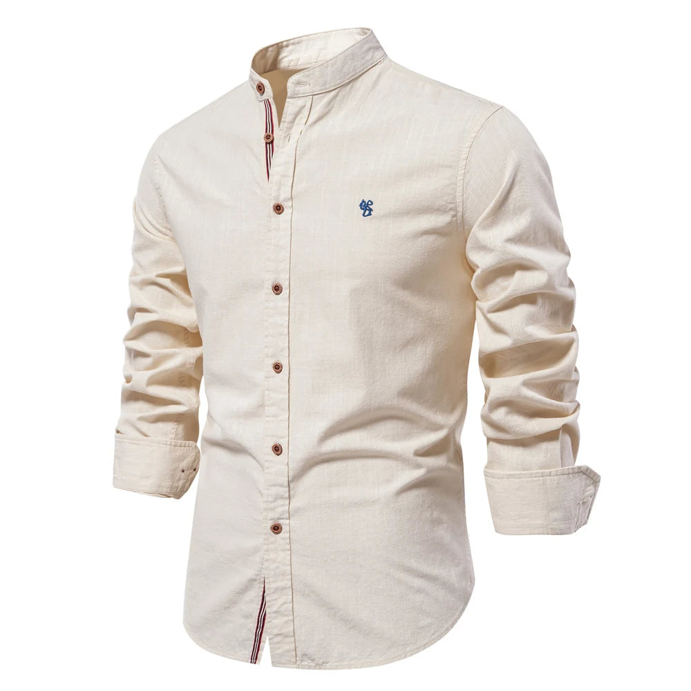 AIOPESON 100% Cotton Social Shirt Men Solid Color Long Sleeve High Quality Brand Shirt for Men Spring Stand Casual Men's Shirts/ chemise homme