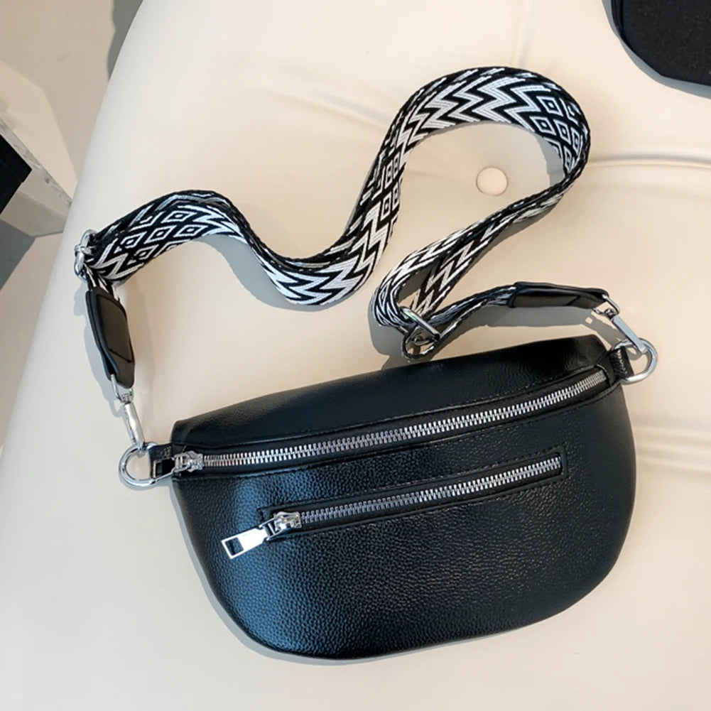 Women Stylish Crossbody Bag with Wide Strap Simple Shoulder Bag Multi-pocket Casual Bum Bag Travel Outdoor Bag