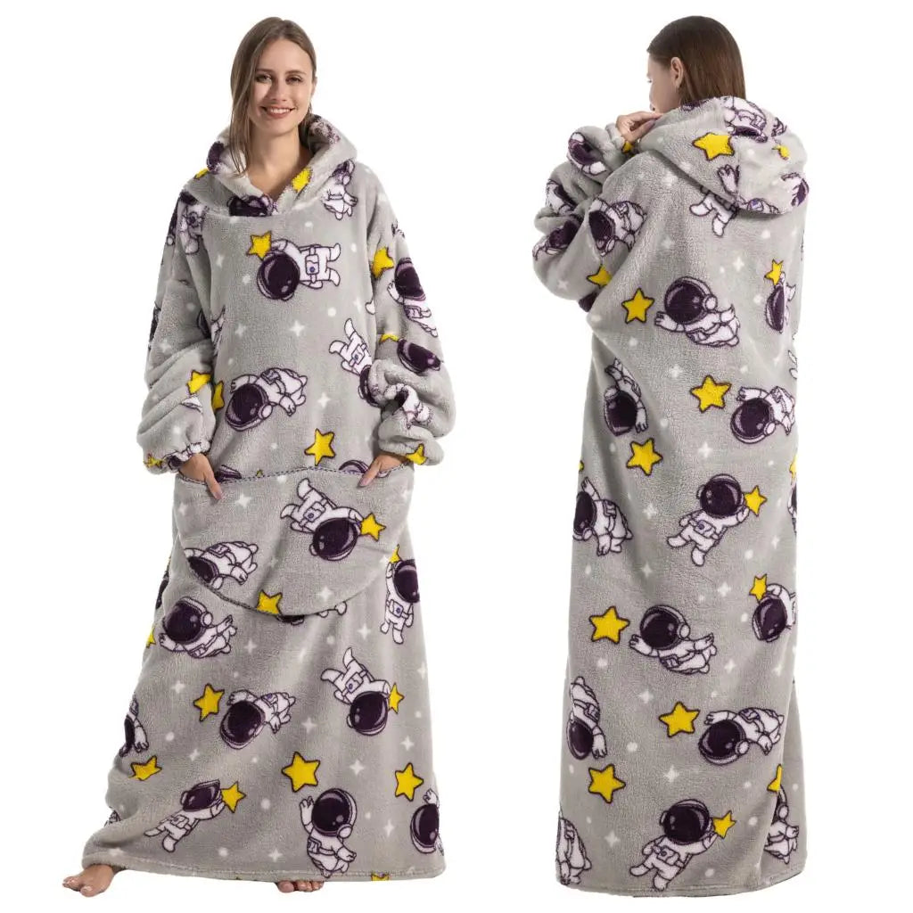 Super Long Wearable Blanket Hoodie Flannel Women Mens Oversized Hoodie Giant Blanket Sweatshirt Winter Thicken Pullover Fleece