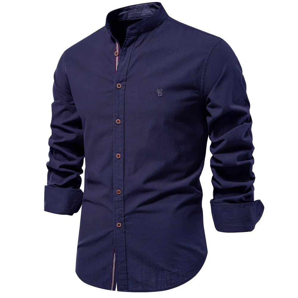 AIOPESON 100% Cotton Social Shirt Men Solid Color Long Sleeve High Quality Brand Shirt for Men Spring Stand Casual Men's Shirts/ chemise homme