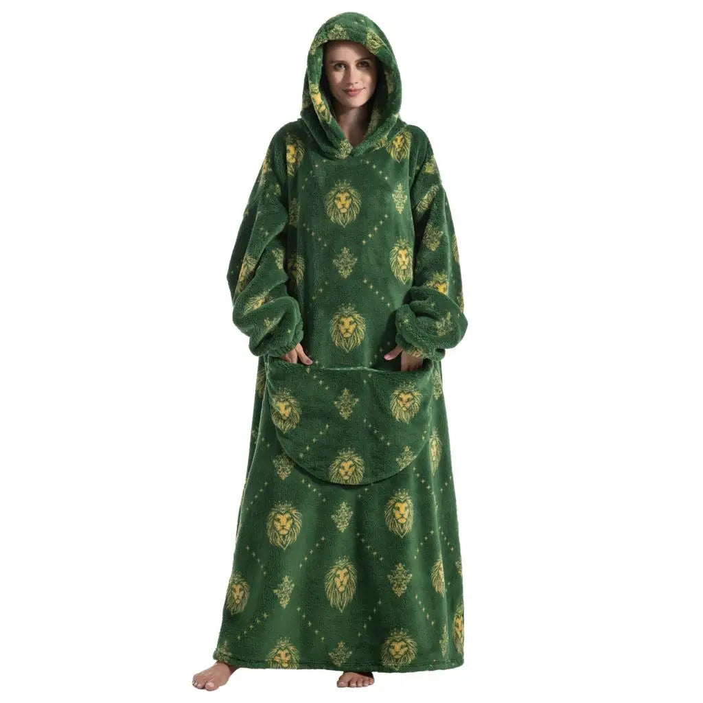 Super Long Wearable Blanket Hoodie Flannel Women Mens Oversized Hoodie Giant Blanket Sweatshirt Winter Thicken Pullover Fleece