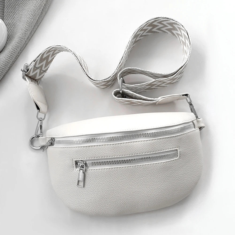 Women Stylish Crossbody Bag with Wide Strap Simple Shoulder Bag Multi-pocket Casual Bum Bag Travel Outdoor Bag