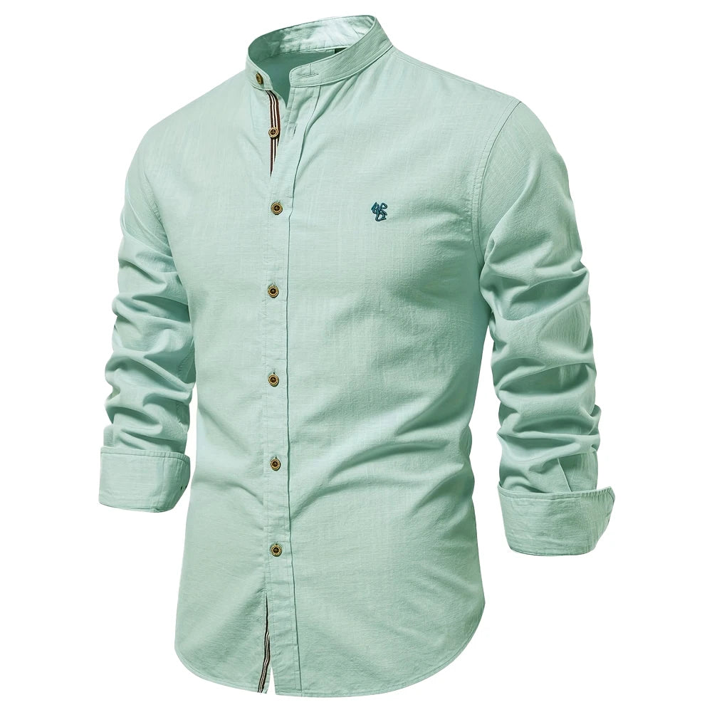 AIOPESON 100% Cotton Social Shirt Men Solid Color Long Sleeve High Quality Brand Shirt for Men Spring Stand Casual Men's Shirts/ chemise homme