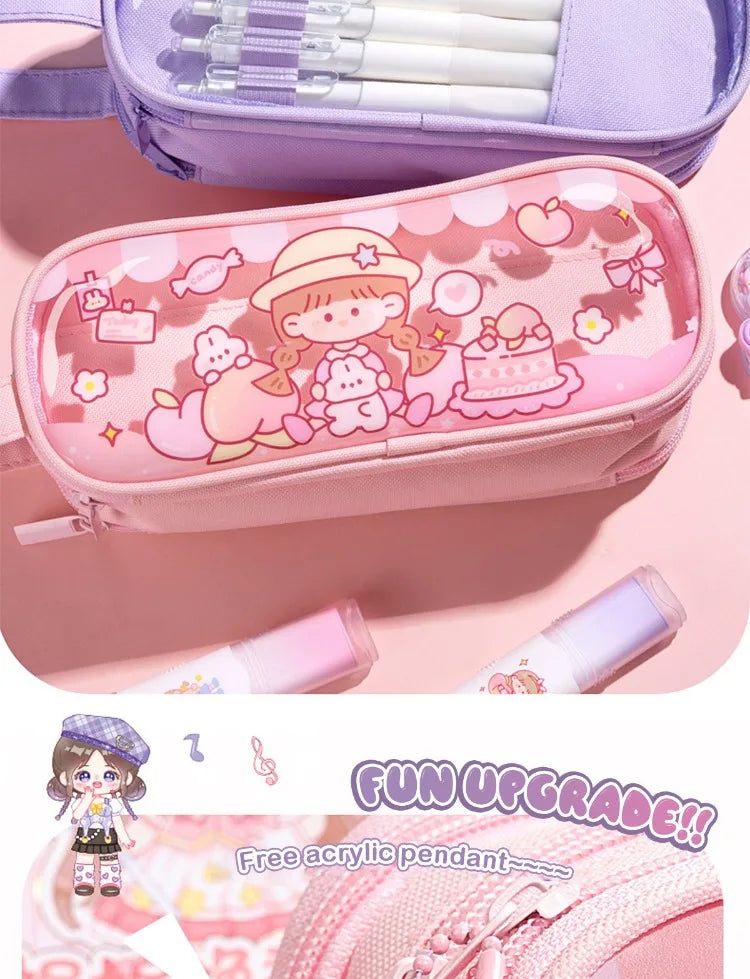 Kawaii Cartoon Pencil Case Multi-functional Large-capacity Pencil Bag Cute INS Storage Bag School Office Supplies Stationery