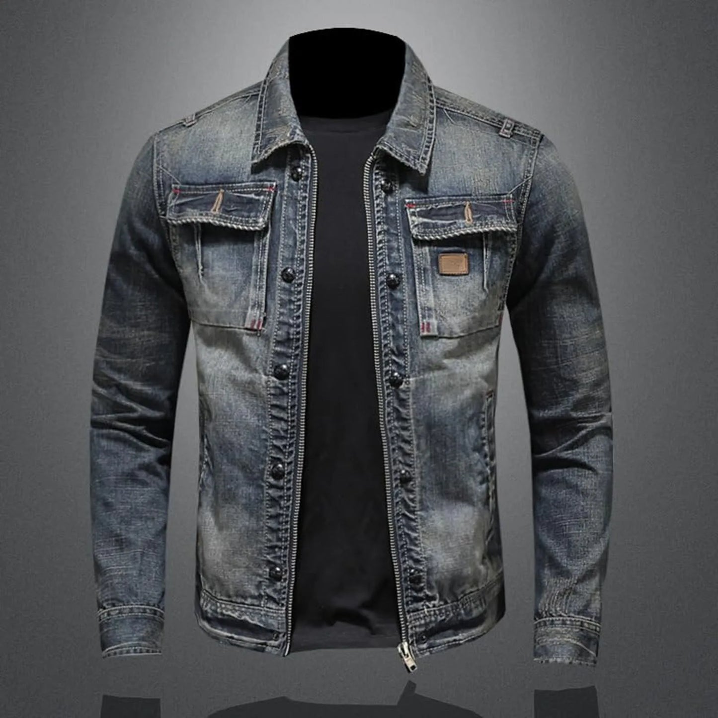 Veste en jean vintage avec fermeture éclair, coupe slim, style hip-hop classique, style universitaire, veste d'hiver pour homme