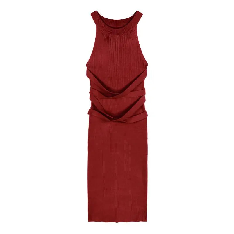 Dresses for Women Elegant Sexy Sleeveless Back Textured Mini Skinny Dress New Fashion Summer Casual PTKPCC/ Robe