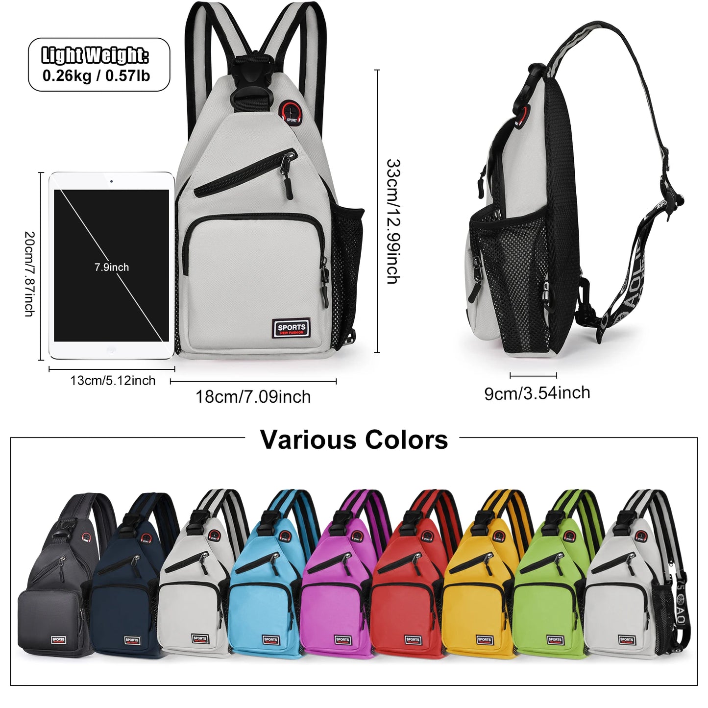 Sacs de poitrine pour femmes, sac à dos réglable et sac à bandoulière simple avec trou pour écouteurs, petit sac de sport de voyage messager Oxford