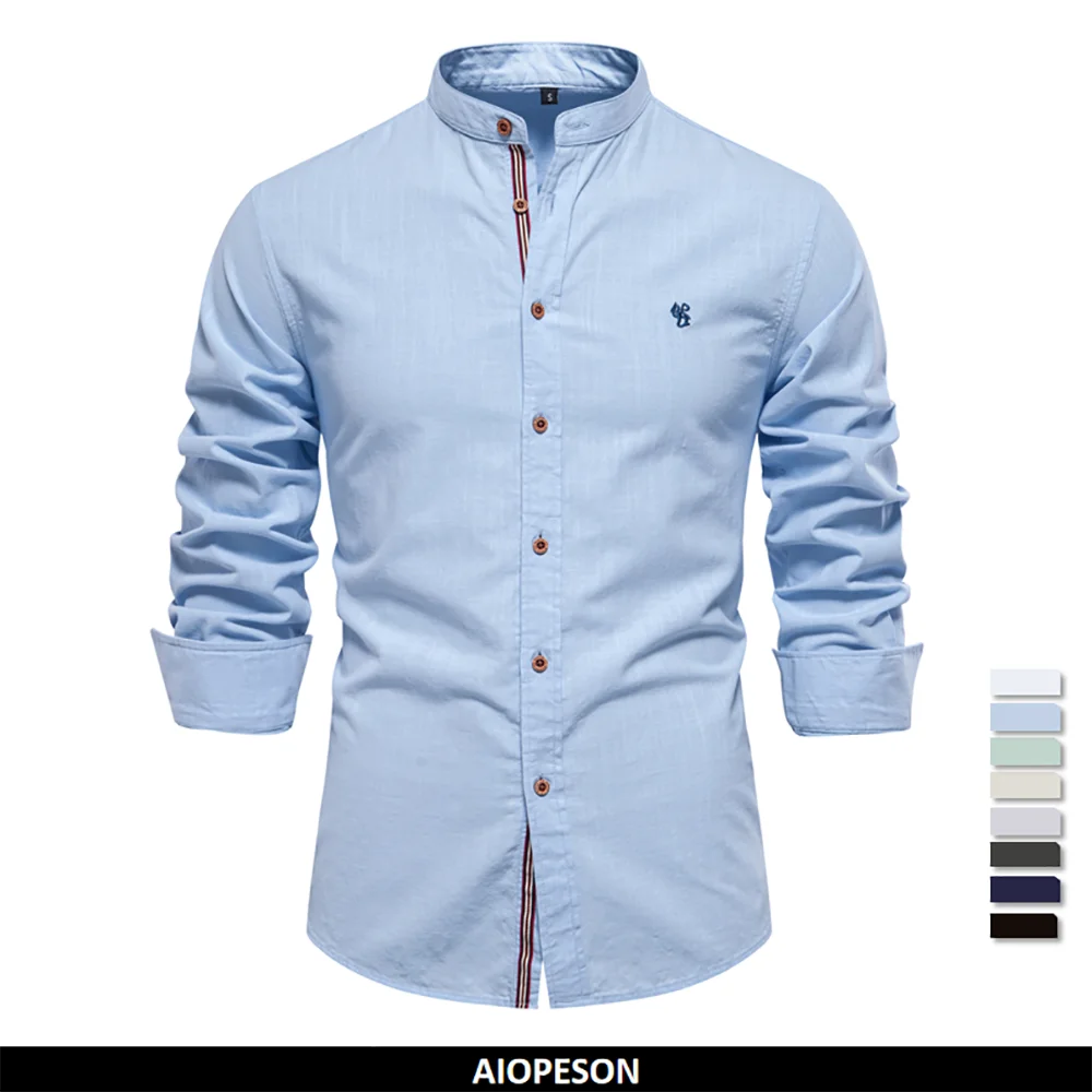 AIOPESON 100% Cotton Social Shirt Men Solid Color Long Sleeve High Quality Brand Shirt for Men Spring Stand Casual Men's Shirts/ chemise homme