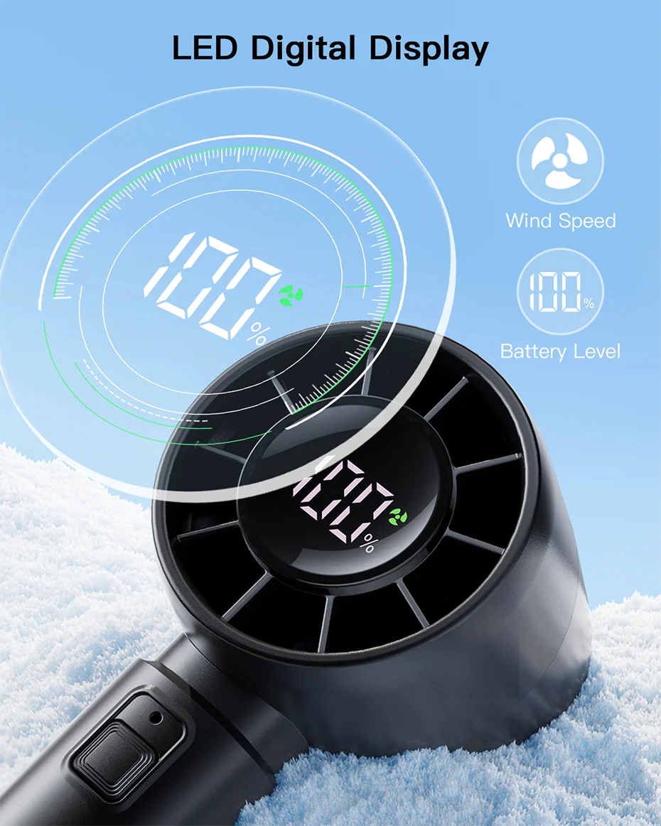 Mini ventilateur portable ColdSky, batterie 4000 mAh, rechargeable, avec écran LED, 5 vitesses, turbo, pour la plage, les voyages et les vacances.