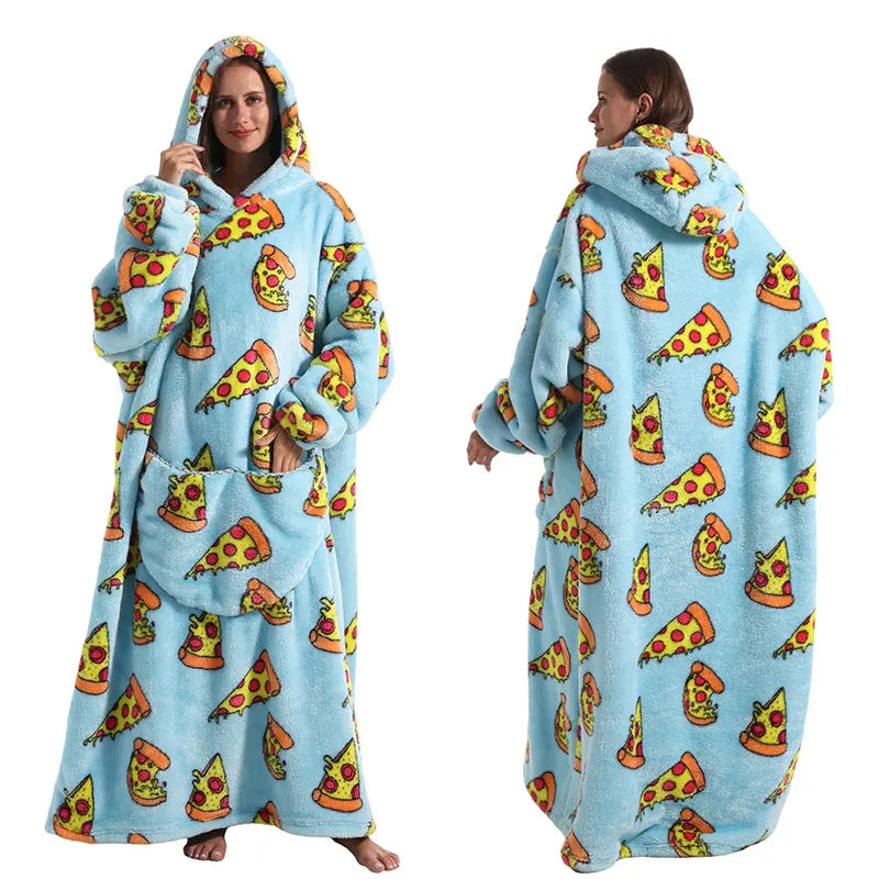 Super Long Wearable Blanket Hoodie Flannel Women Mens Oversized Hoodie Giant Blanket Sweatshirt Winter Thicken Pullover Fleece