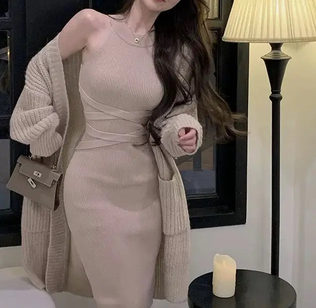 Dresses for Women Elegant Sexy Sleeveless Back Textured Mini Skinny Dress New Fashion Summer Casual PTKPCC/ Robe