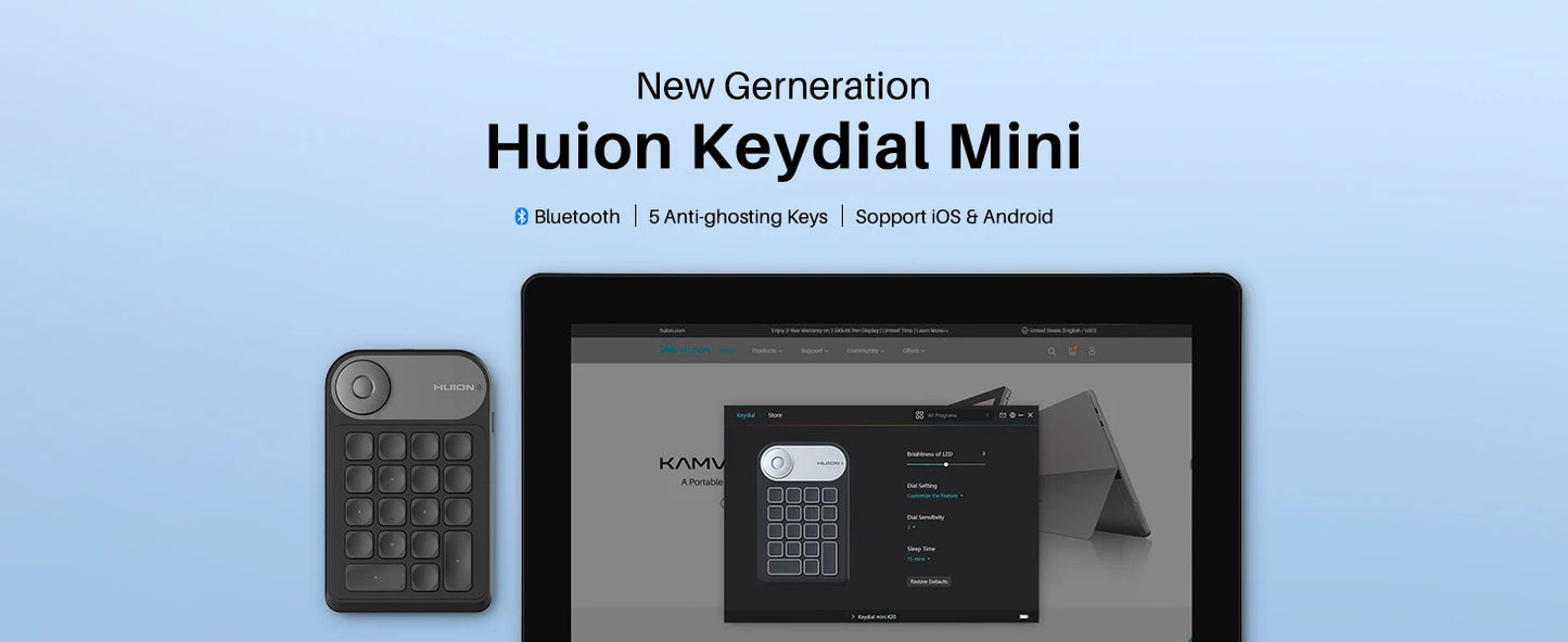 Mini clavier Huion K20 Keydial pour tablette graphique, PC et téléphone, 18 touches + contrôleur de numérotation, version améliorée