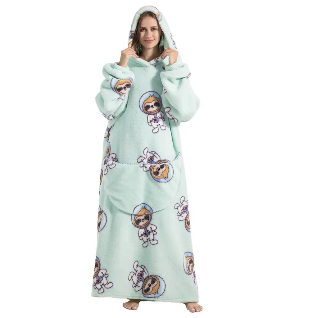 Super Long Wearable Blanket Hoodie Flannel Women Mens Oversized Hoodie Giant Blanket Sweatshirt Winter Thicken Pullover Fleece