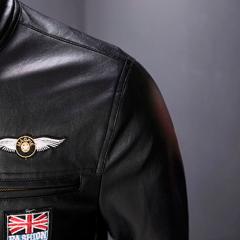 Sacs en cuir pour hommes, veste en cuir Slim, mode, imprimé personnalisé, manteau de moto, fermeture éclair, automne-hiver