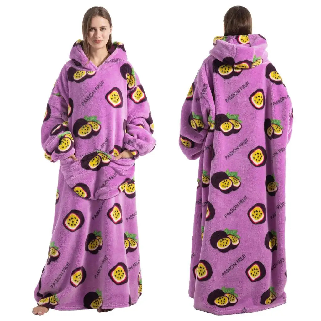 Super Long Wearable Blanket Hoodie Flannel Women Mens Oversized Hoodie Giant Blanket Sweatshirt Winter Thicken Pullover Fleece