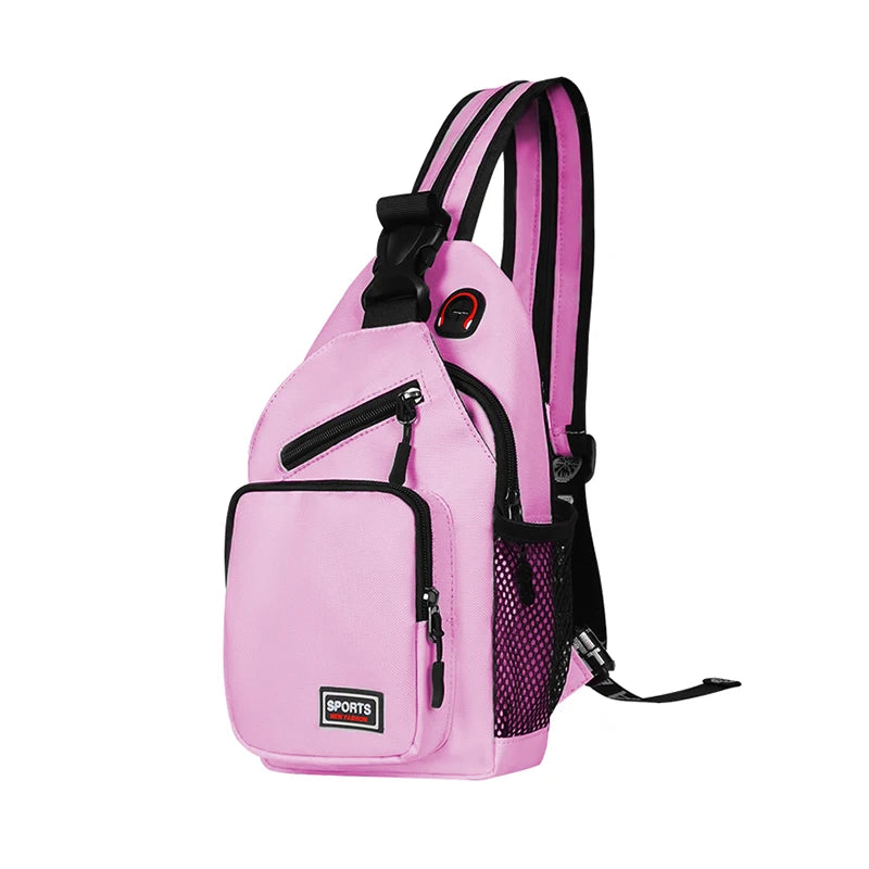 Sacs de poitrine pour femmes, sac à dos réglable et sac à bandoulière simple avec trou pour écouteurs, petit sac de sport de voyage messager Oxford
