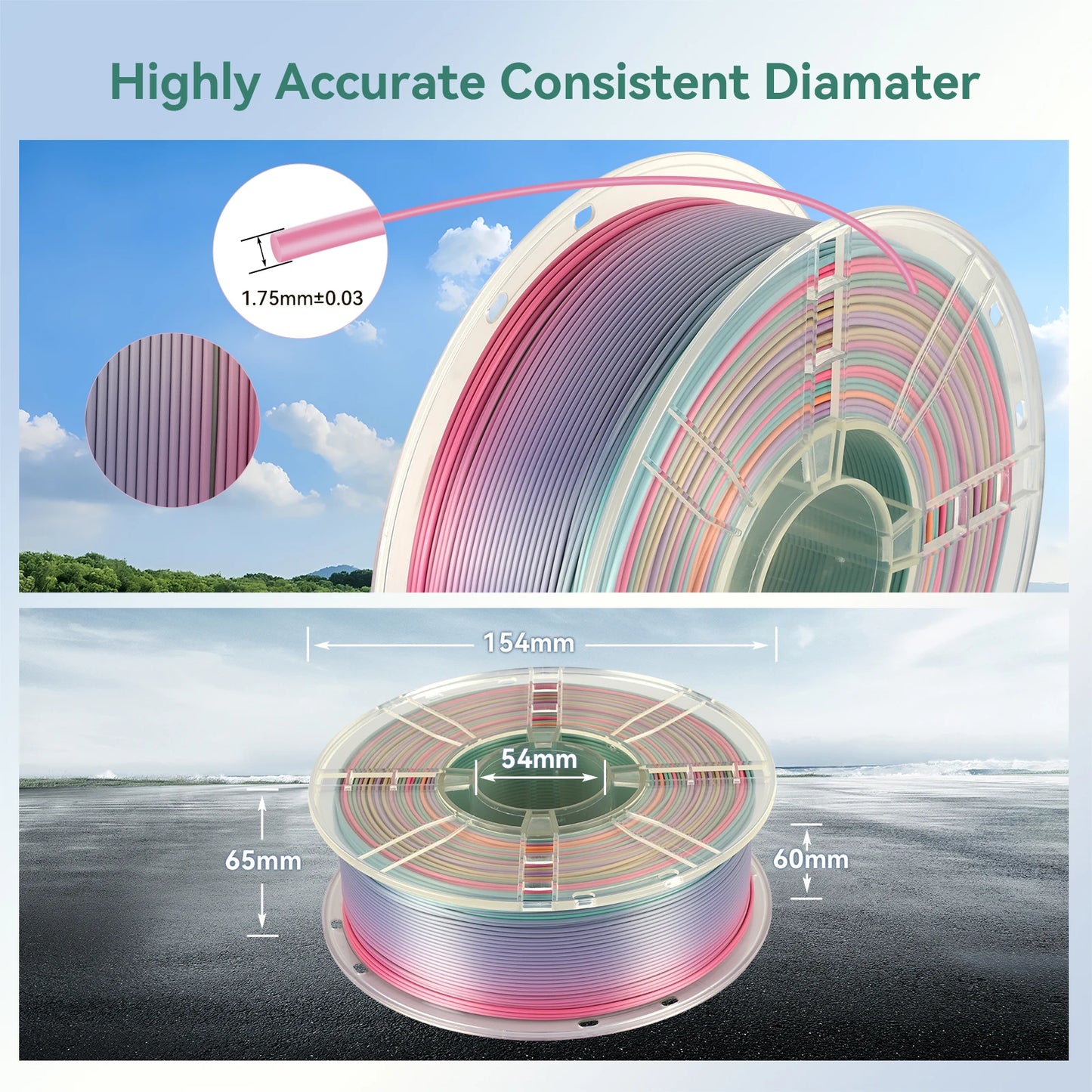 KINGROON Filament d'imprimante 3D couleur PLA soie arc-en-ciel multicolore dégradé consommables d'impression 1,75 mm bobine en plastique 1 kg