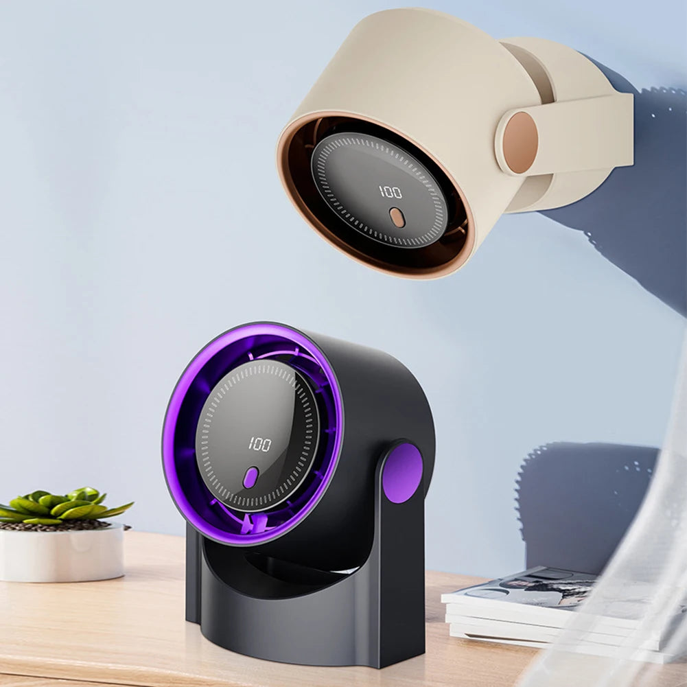 100 Level Bladeless Fan 4000mA Rechargeable Portable Desk Fan Digital Display High-speed Circulating Cooling Fan for Home Office