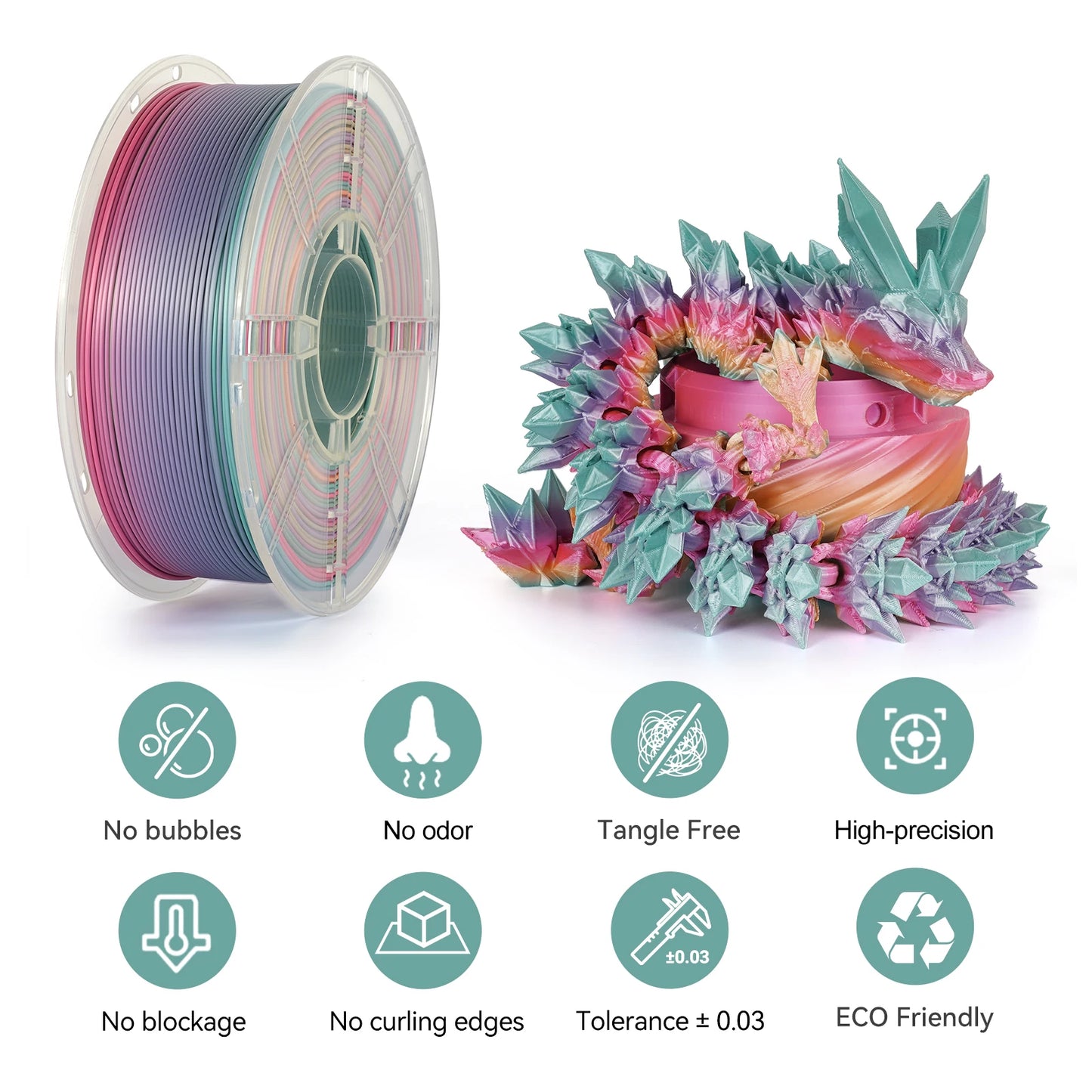 KINGROON Filament d'imprimante 3D couleur PLA soie arc-en-ciel multicolore dégradé consommables d'impression 1,75 mm bobine en plastique 1 kg