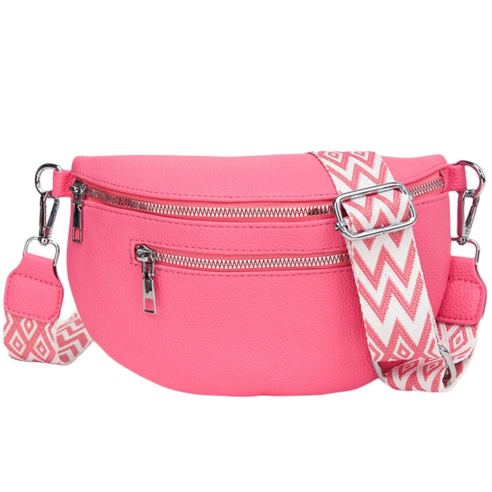 Women Stylish Crossbody Bag with Wide Strap Simple Shoulder Bag Multi-pocket Casual Bum Bag Travel Outdoor Bag