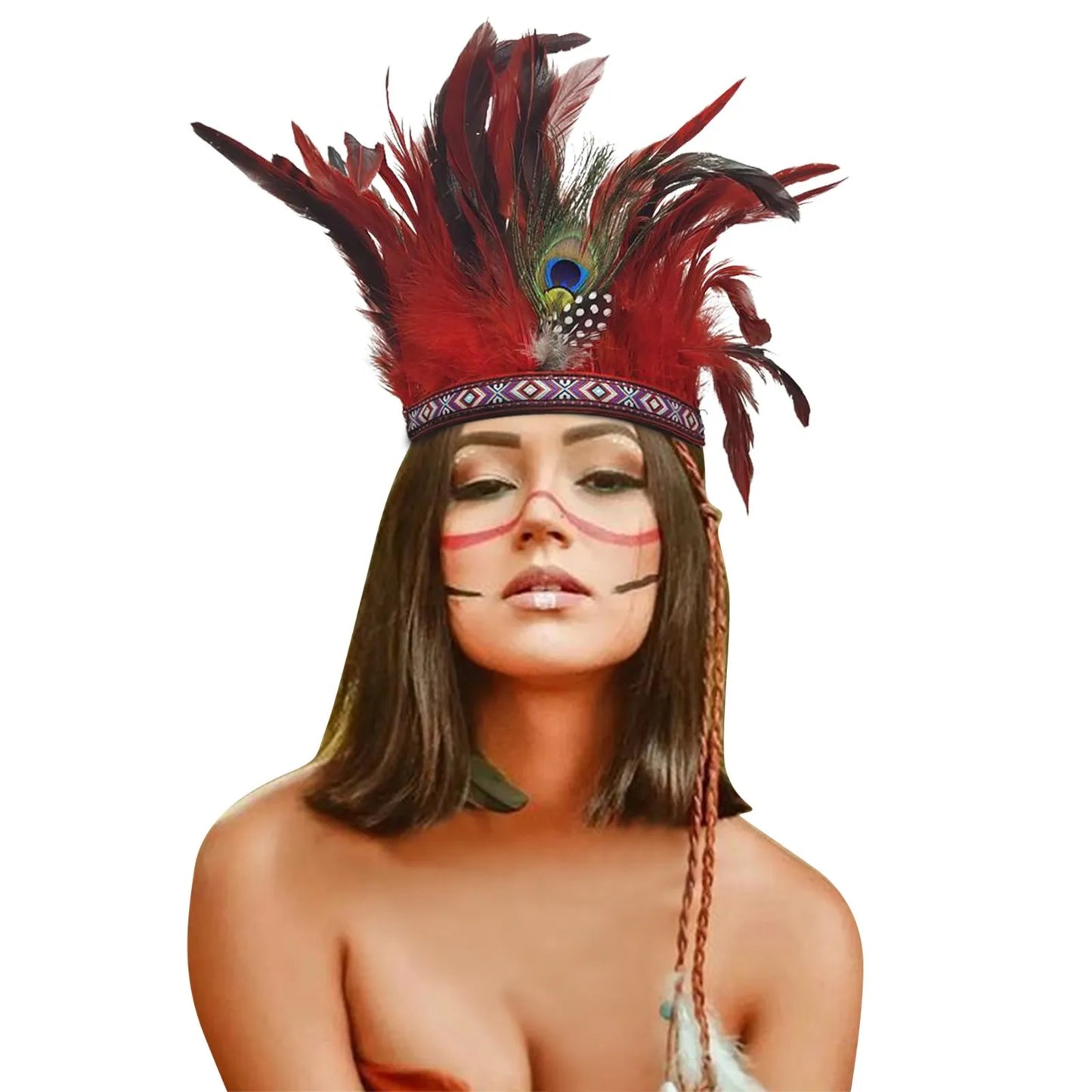 Serre-têtes en plumes pour femmes, couronne de paon, costume indien de carnaval, serre-têtes pour spectacle de danse, carnaval, Halloween