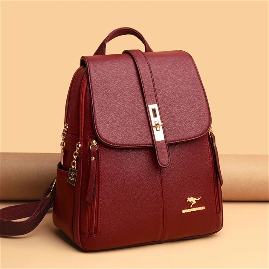 Luxury Women's Black Leather Backpack Casual Vintage Daypack with Zipper Closure Soft Shoulder Straps School Bag for Girls/ sac à Dos de luxe en cuire pour femme