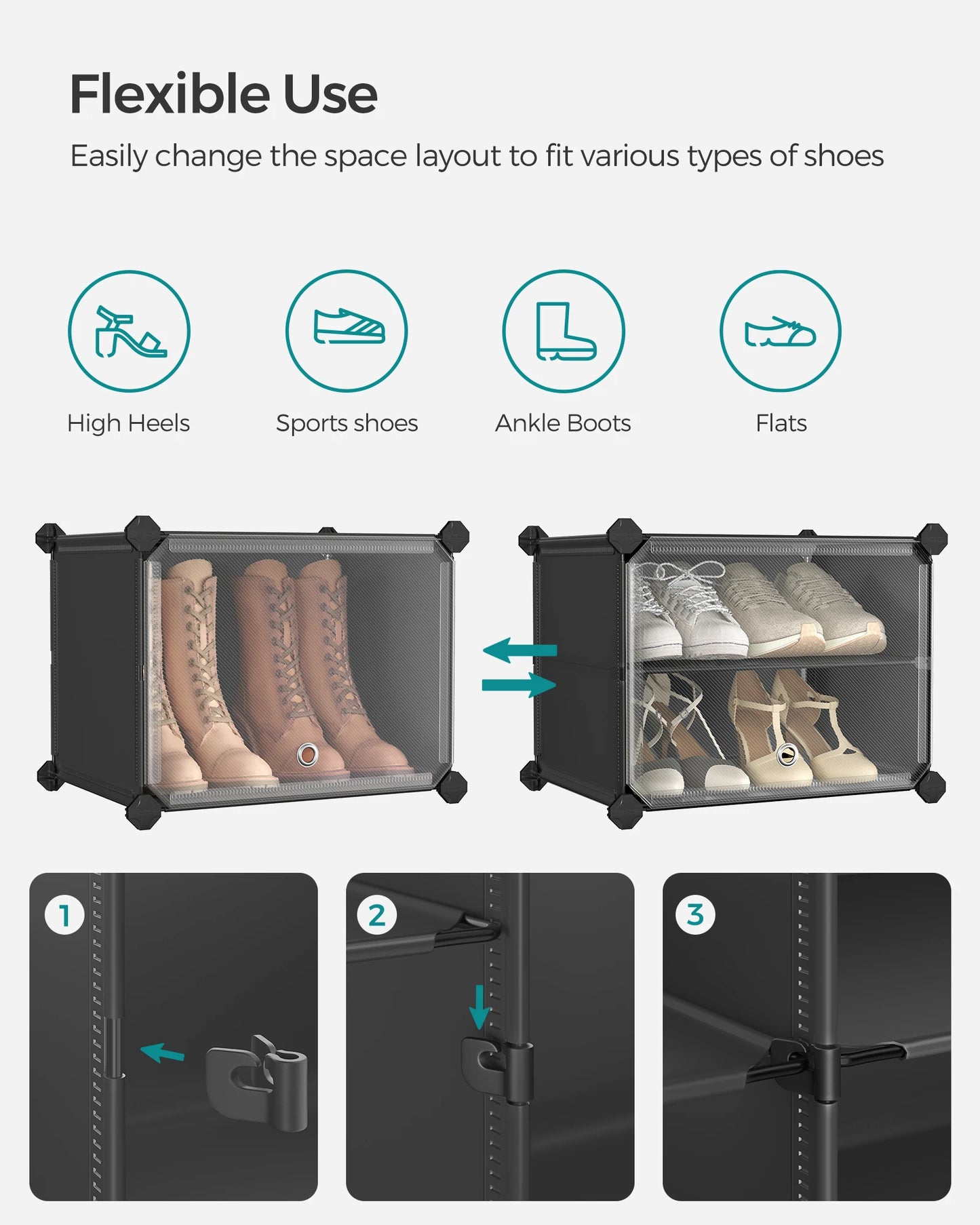 Étagère à chaussures emboîtable SONGMICS avec portes, organiseur de chaussures à 6 niveaux pour 24 paires, cadre en acier et étagères en plastique