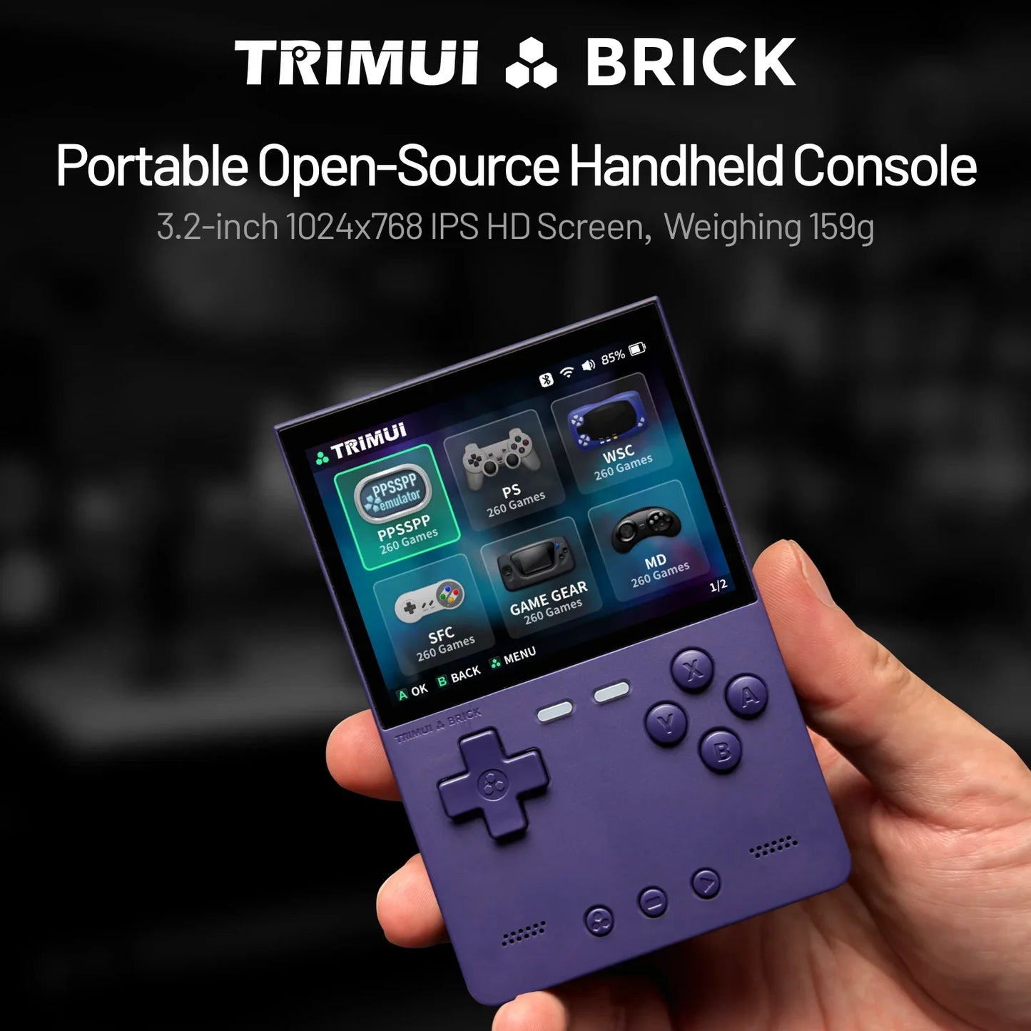 Console de jeu portable Trimui Brick, lecteur de jeux vidéo open source, éclairage d'ambiance arrière, écran IPS HD de 3,2 pouces, cadeaux