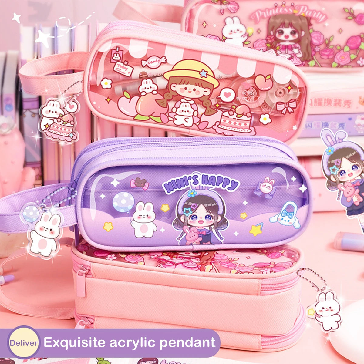 Kawaii Cartoon Pencil Case Multi-functional Large-capacity Pencil Bag Cute INS Storage Bag School Office Supplies Stationery