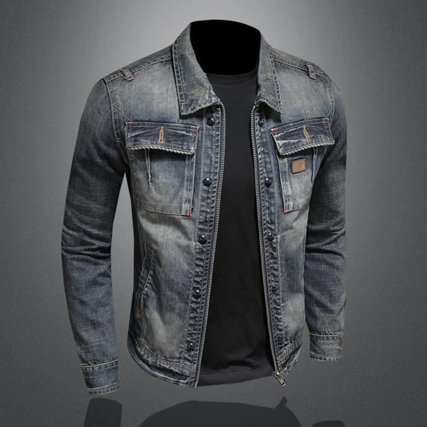 Veste en jean vintage avec fermeture éclair, coupe slim, style hip-hop classique, style universitaire, veste d'hiver pour homme