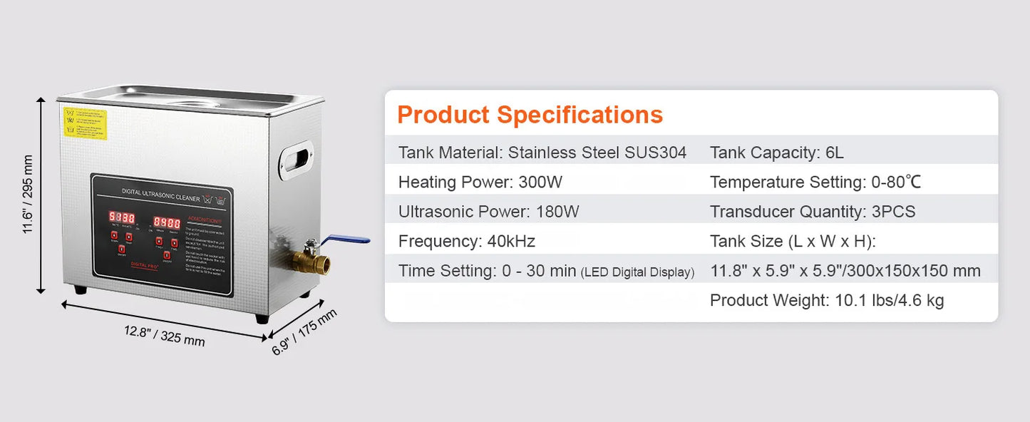 SucceBuy 2L 3L 6L 10L 22L 30L Nettoyeur à ultrasons en acier inoxydable Machine à laver de nettoyage portable Appareil électroménager à ultrasons
