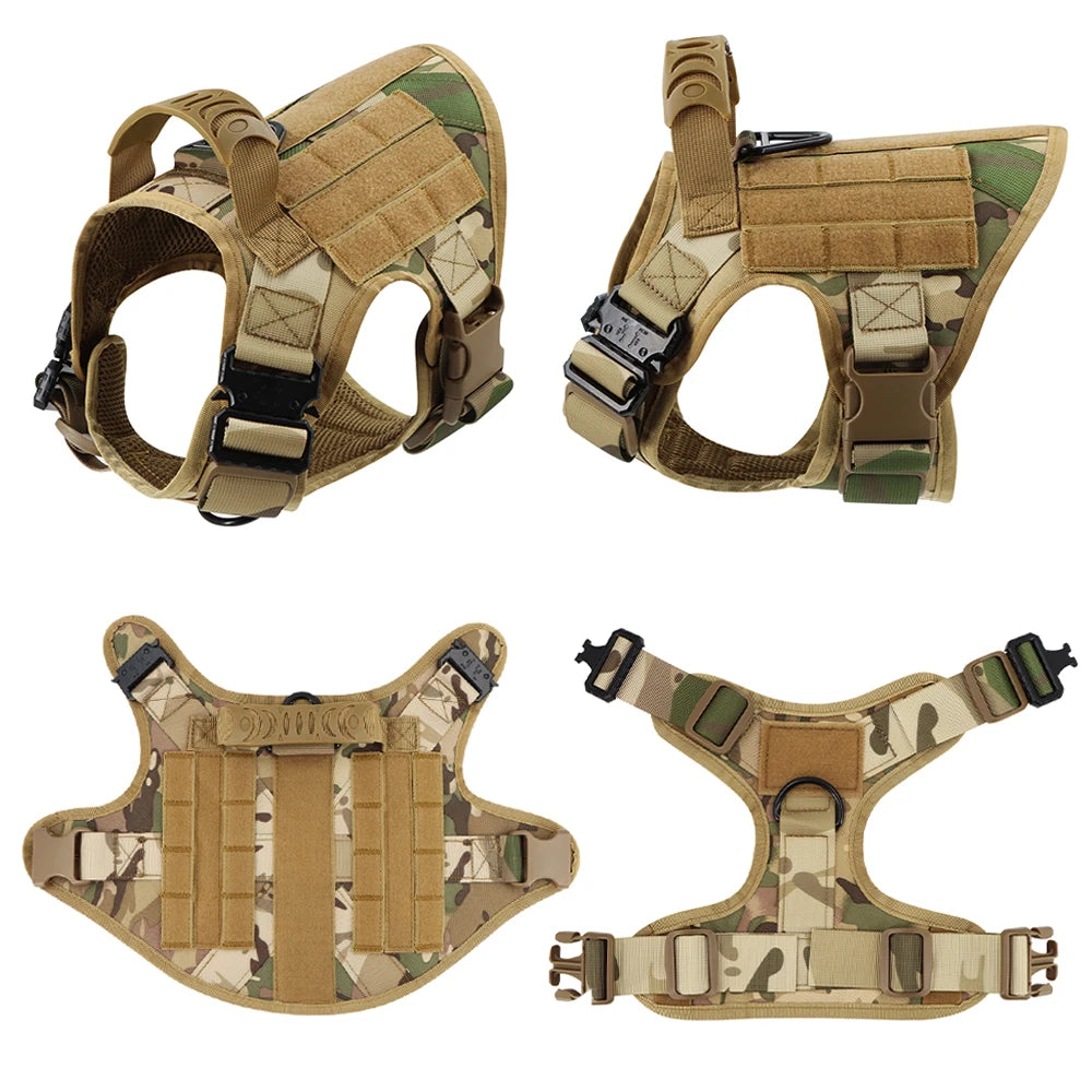 Harnais militaire pour grand chien, collier, laisse, sacs, patchs, gilets d'entraînement pour animaux de compagnie Malinois, harnais tactique pour chiens, accessoires