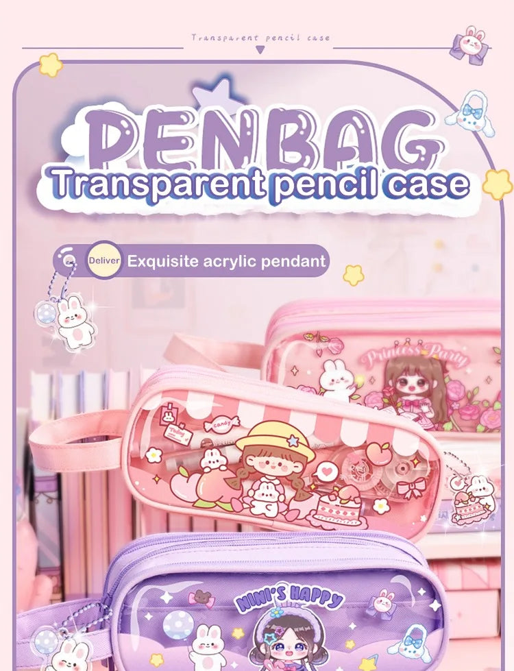 Kawaii Cartoon Pencil Case Multi-functional Large-capacity Pencil Bag Cute INS Storage Bag School Office Supplies Stationery