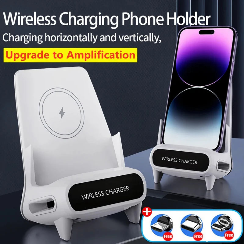 15W Fast Wireless Charger Stand Pad for iPhone Samsung Xiaomi LG - Desktop Mobile Phone Holder Bracket with Type C Dock Mount/ support de chargeur pour téléphone.