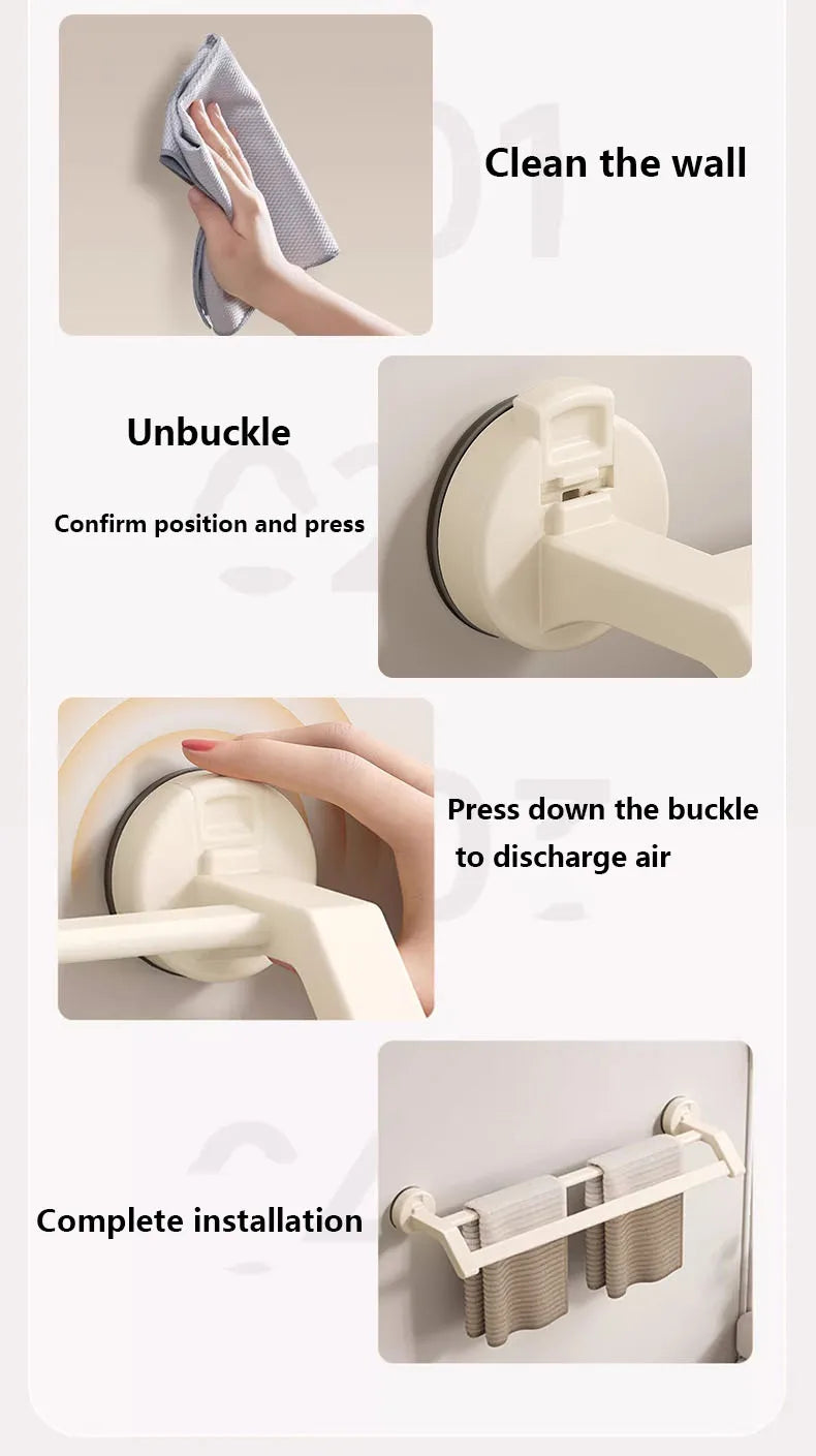 Bathroom Accessories Space Aluminum Suction Towel Rack Wall-mounted Perforation-free Storage Rack Double Pole