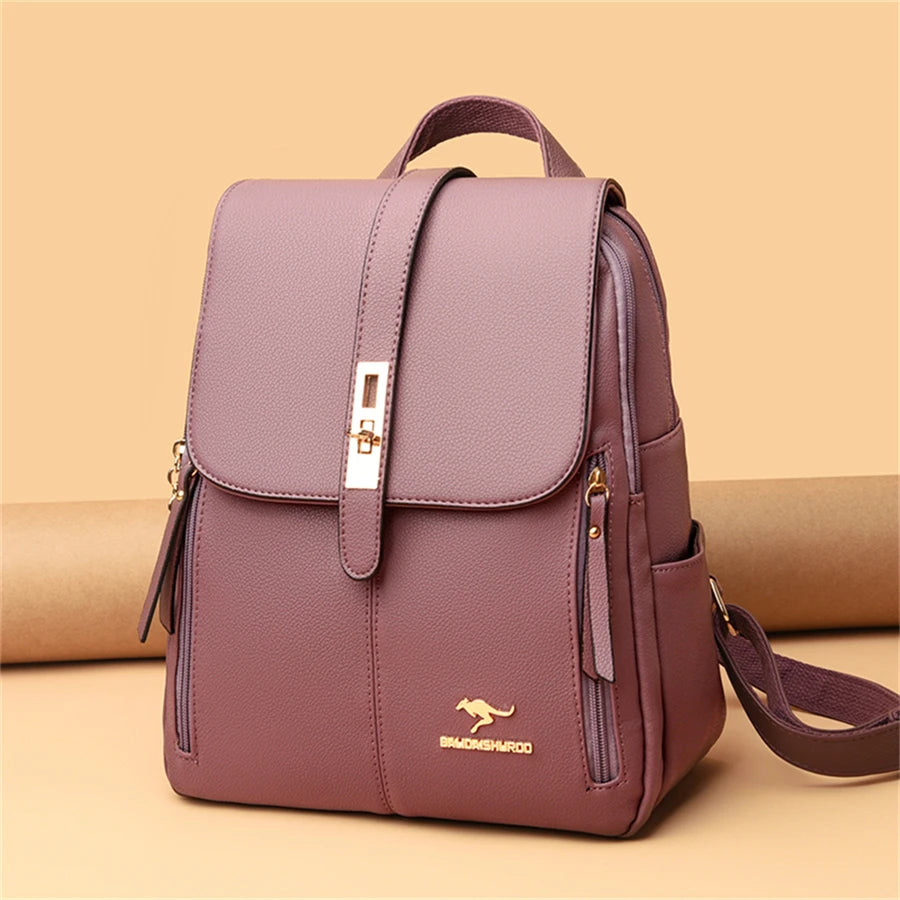 Luxury Women's Black Leather Backpack Casual Vintage Daypack with Zipper Closure Soft Shoulder Straps School Bag for Girls/ sac à Dos de luxe en cuire pour femme