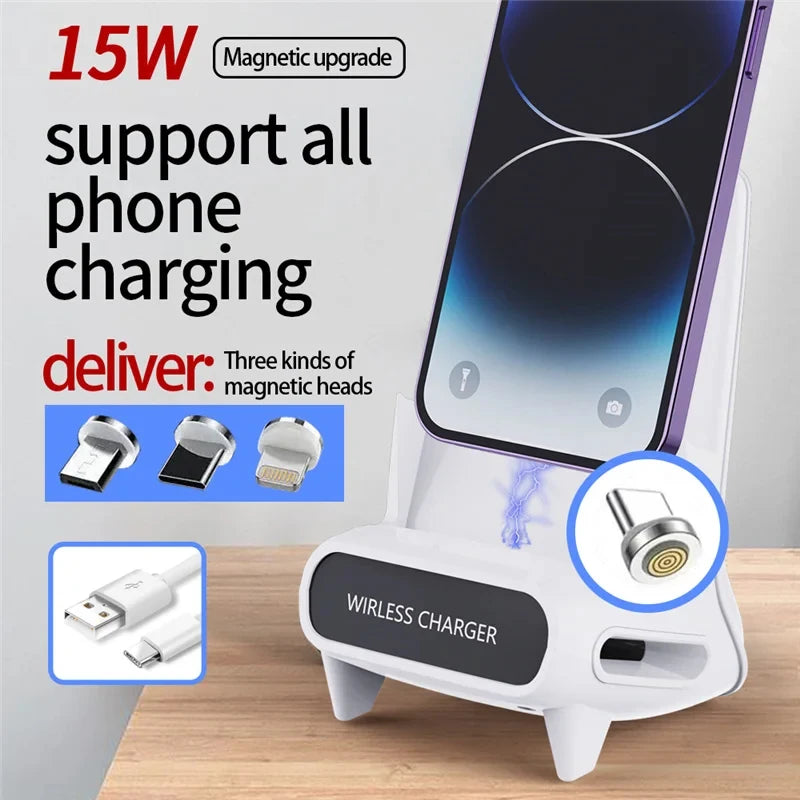 15W Fast Wireless Charger Stand Pad for iPhone Samsung Xiaomi LG - Desktop Mobile Phone Holder Bracket with Type C Dock Mount/ support de chargeur pour téléphone.