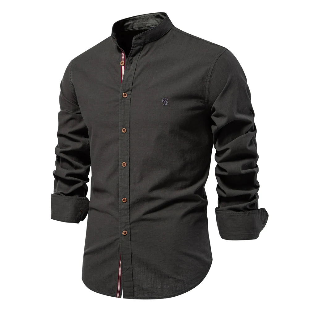 AIOPESON 100% Cotton Social Shirt Men Solid Color Long Sleeve High Quality Brand Shirt for Men Spring Stand Casual Men's Shirts/ chemise homme