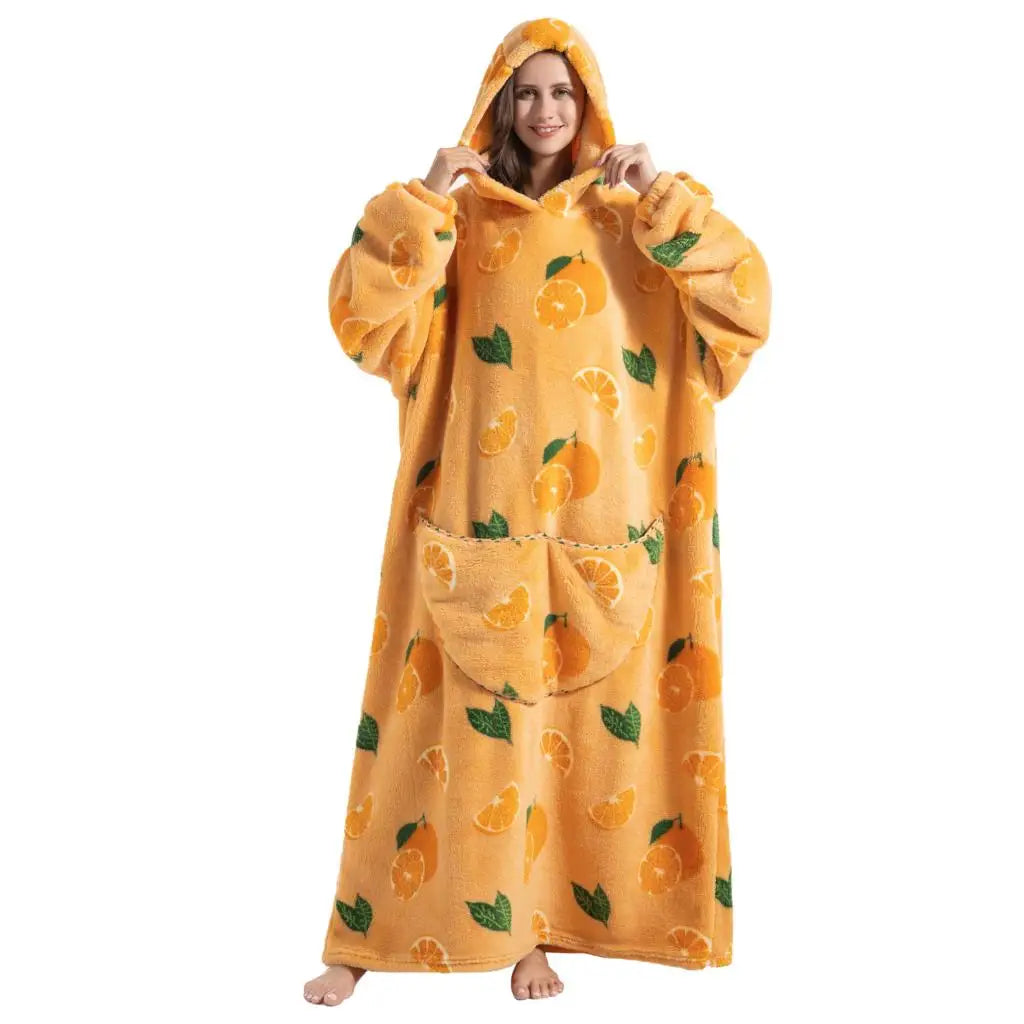 Super Long Wearable Blanket Hoodie Flannel Women Mens Oversized Hoodie Giant Blanket Sweatshirt Winter Thicken Pullover Fleece