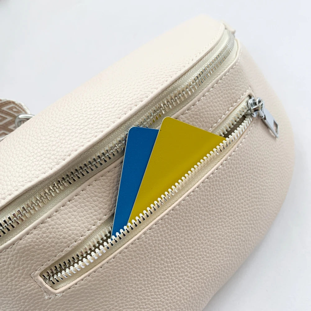 Women Stylish Crossbody Bag with Wide Strap Simple Shoulder Bag Multi-pocket Casual Bum Bag Travel Outdoor Bag