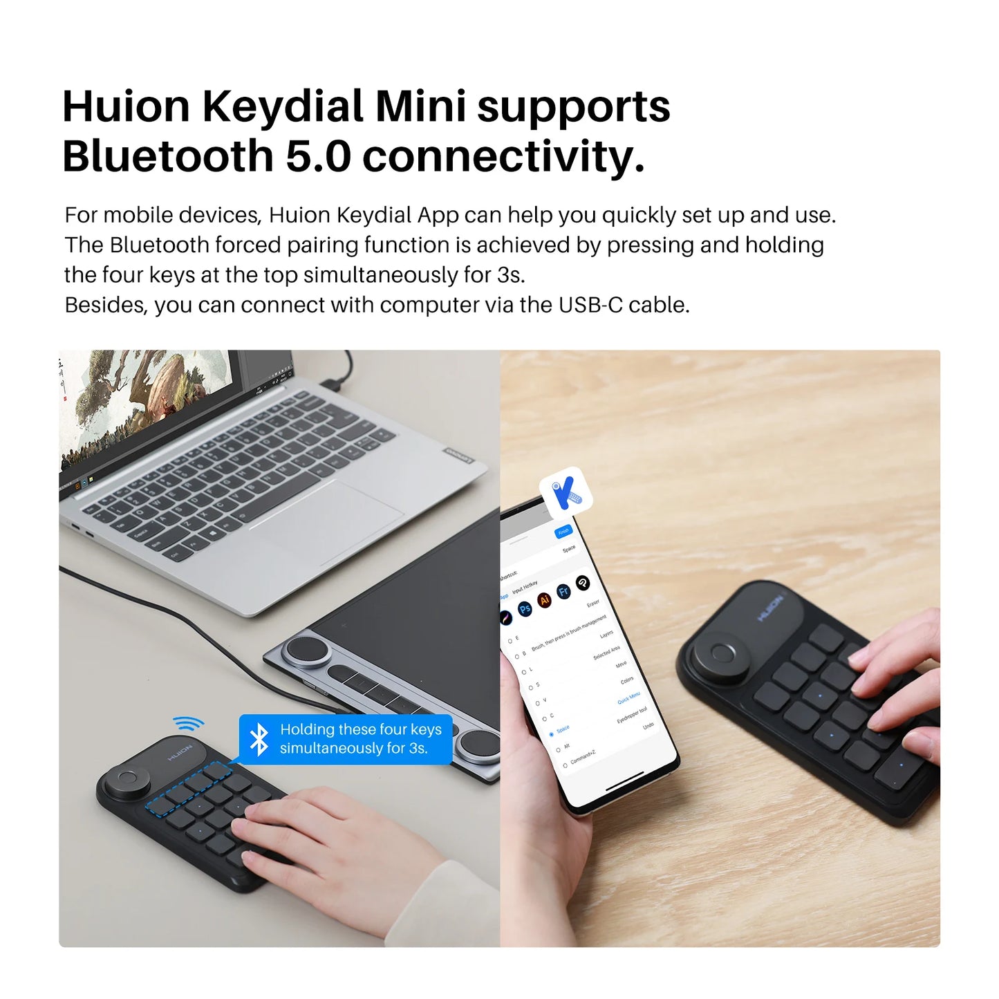 Mini clavier Huion K20 Keydial pour tablette graphique, PC et téléphone, 18 touches + contrôleur de numérotation, version améliorée
