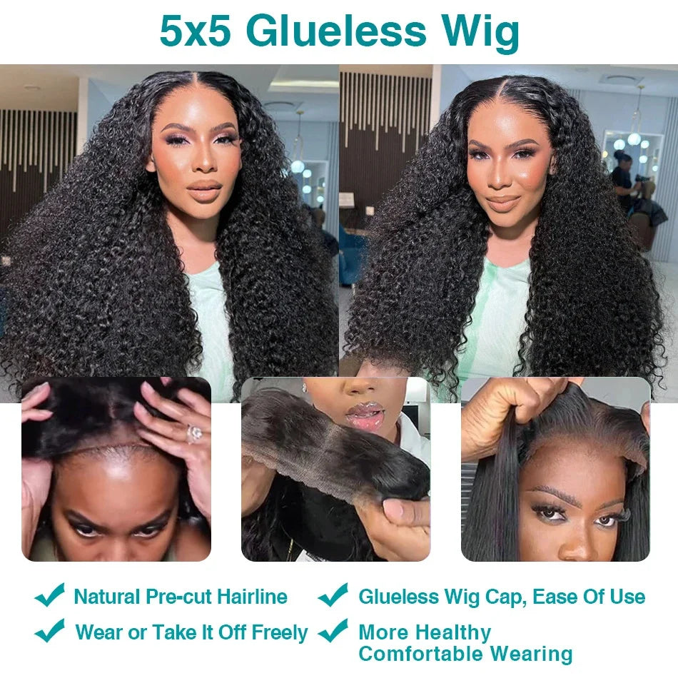 Perruques Rosabeauty 200 % cheveux humains crépus bouclés, 13x6 HD, dentelle frontale transparente, ondulations profondes, fermeture 5x5, pré-épilées, pour femmes