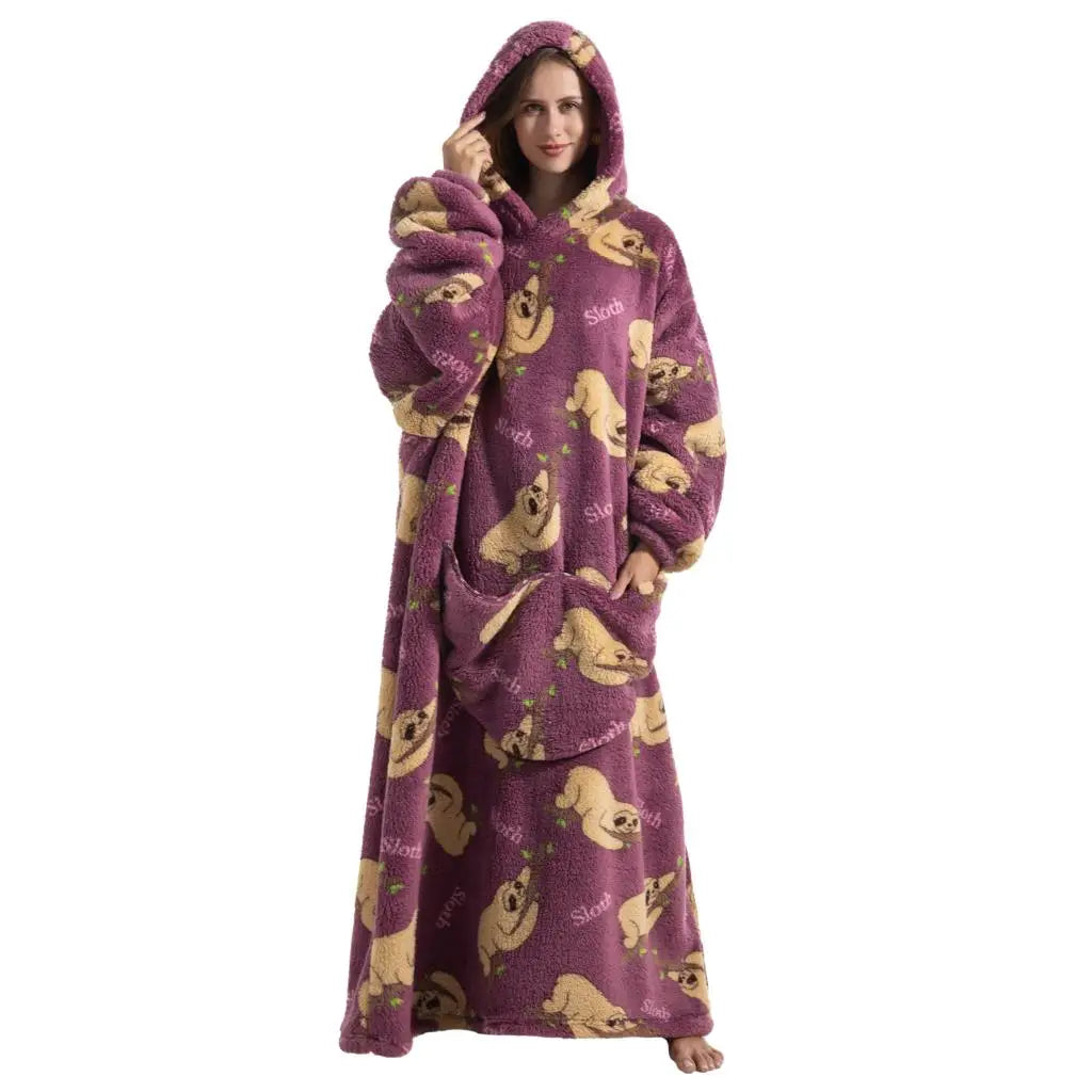 Super Long Wearable Blanket Hoodie Flannel Women Mens Oversized Hoodie Giant Blanket Sweatshirt Winter Thicken Pullover Fleece